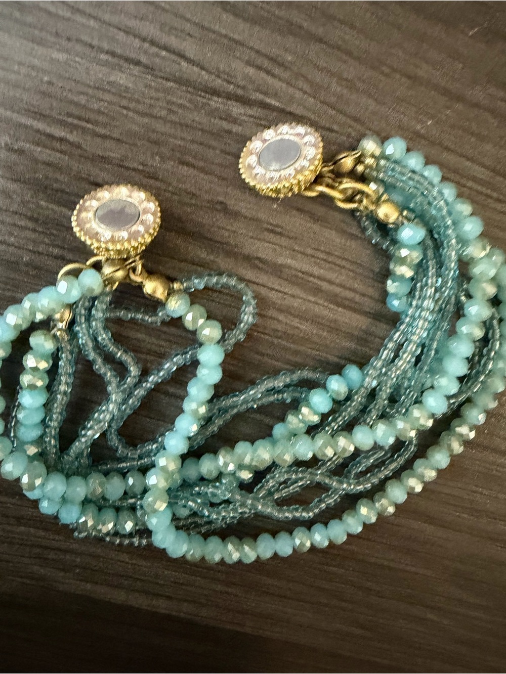 Multi-Strand Aqua Beaded Bracelet with Gold-Tone Clasp - Picture 5 of 7